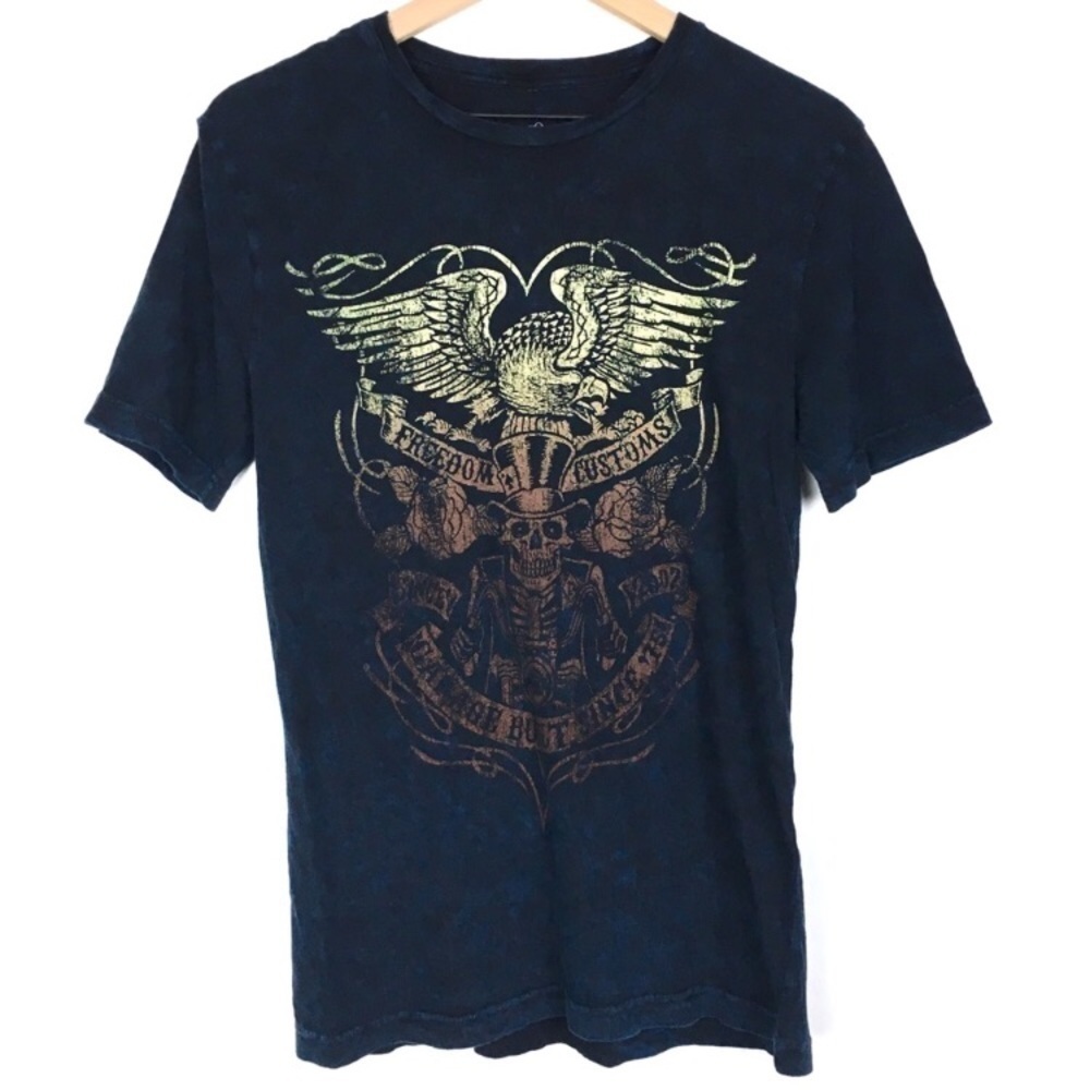 ROCK & REPUBLIC Shirt Iconic Tee Tie Dye Skeleton Motorcycle Short Sleeve Small